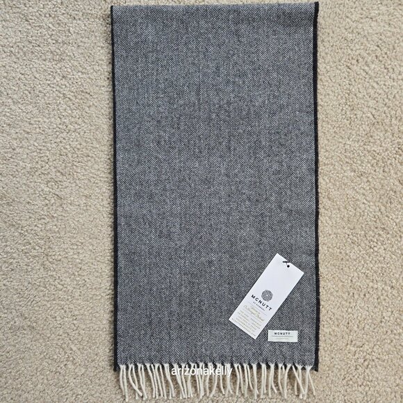 NWT McNutt Lambswool Herringbone Scarf Black + White Donegal Ireland - Picture 9 of 10